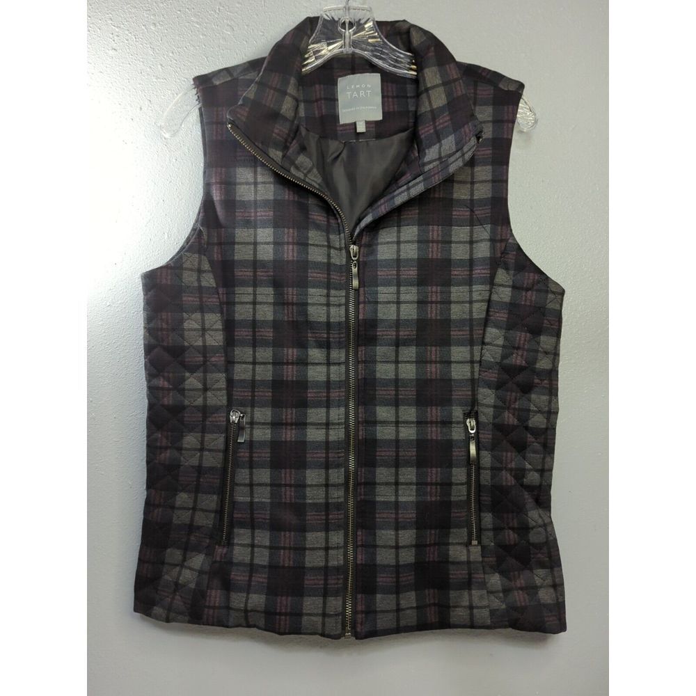 LEMON TART  BLACK/GRAY COLORBLOCK KNIT PUFFER VEST WOMENS SIZE Medium‎ 462